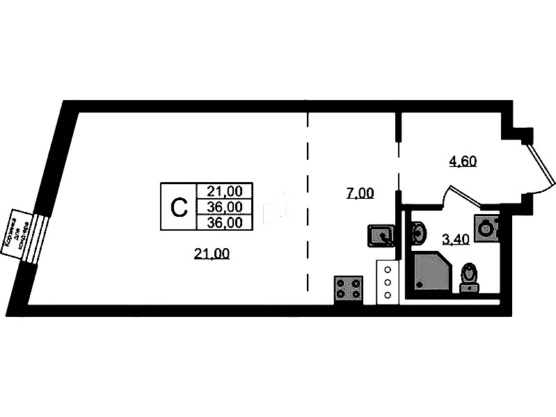 Квартира студия 36 м², 6/8 эт., ЖК «Курортный квартал»